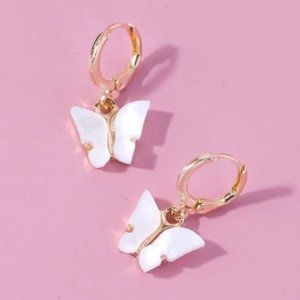Butterfly Decor Mini Hoops, White